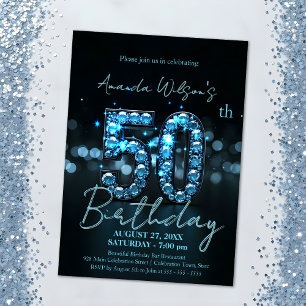 Invitation Elégant Sapphire bleu et noir 50e anniversaire