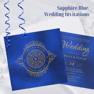 Invitation Elégant Sapphire Bleu Ornate Vintage MARIAGE