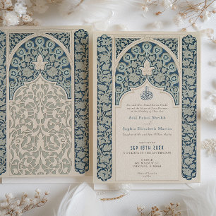 Invitation Élégant Sapphire et crème Mariage de dentelle isla