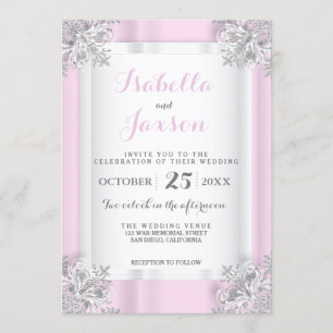 Invitation Élégant Satin rose et blanc avec Ornat Argent
