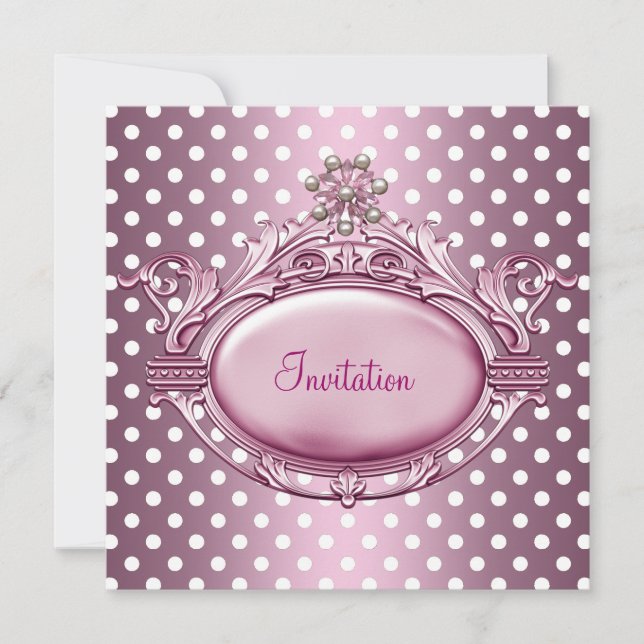 Invitation Elégant  Satin Rose Perle Bijou Anniversaire 2 (Devant)