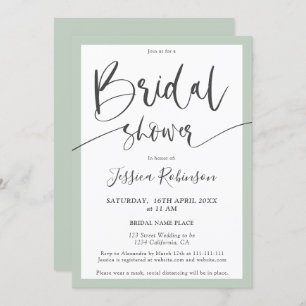 Invitation Elégant sauge gris vert script chic douche nuptial