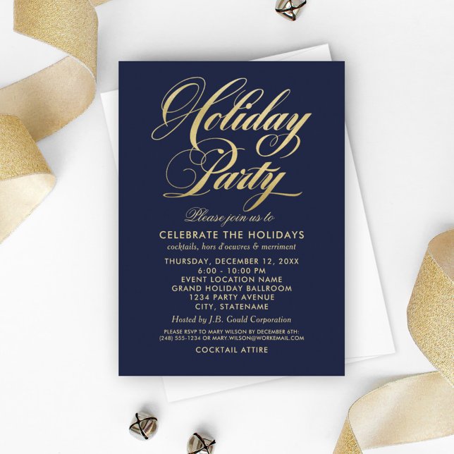 Invitation Élégant scénario de fête de fin d'année bleu marin (Créateur téléchargé)