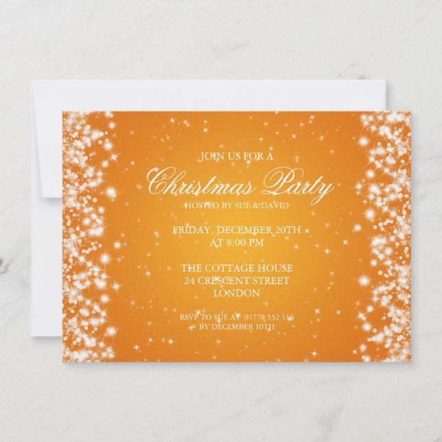 Invitation Élégant scintillement orange pour fête (Devant)