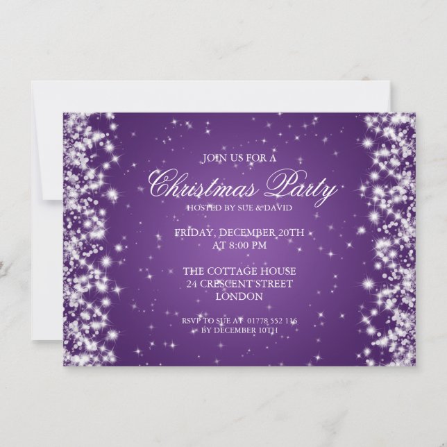 Invitation Élégant scintillement violet pour fête (Devant)
