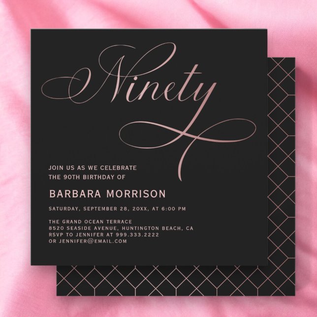 Invitation Élégant Script 90e anniversaire Rose or 90e annive (Créateur téléchargé)