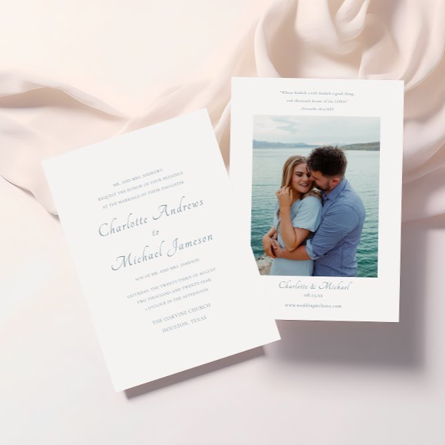 Invitation Élégant Script Bible Verse Photo Mariage (CHARLOTTE WEDDING INVITATION)