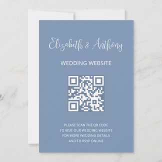 Invitation Élégant script bleu foncé | QR Code Mariage RSVP