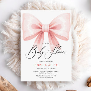 Invitation Élégant Script Blush Pink Coquette Bow Baby shower