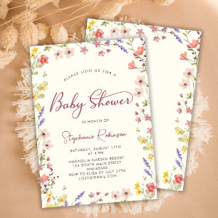 Invitation Élégant Script Boho Fleur sauvage Baby shower fill