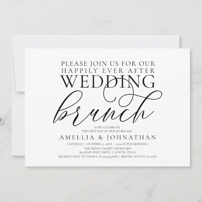 Invitation Élégant Script Brunch Moderne de Mariage Après-Cér (Devant)