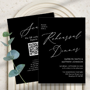 Invitation Élégant Script Chic Grey Rehearsal Diner Code QR