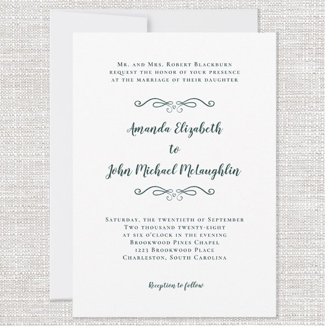 Invitation Élégant Script Chic Mariage formel Emerald Green (Créateur téléchargé)