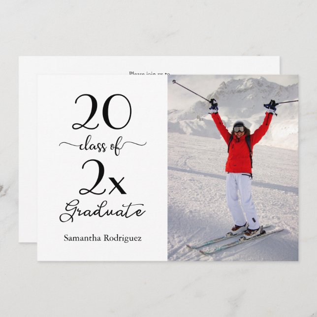 Invitation Élégant Script Classe de Photo Graduation Party (Devant / Derrière)