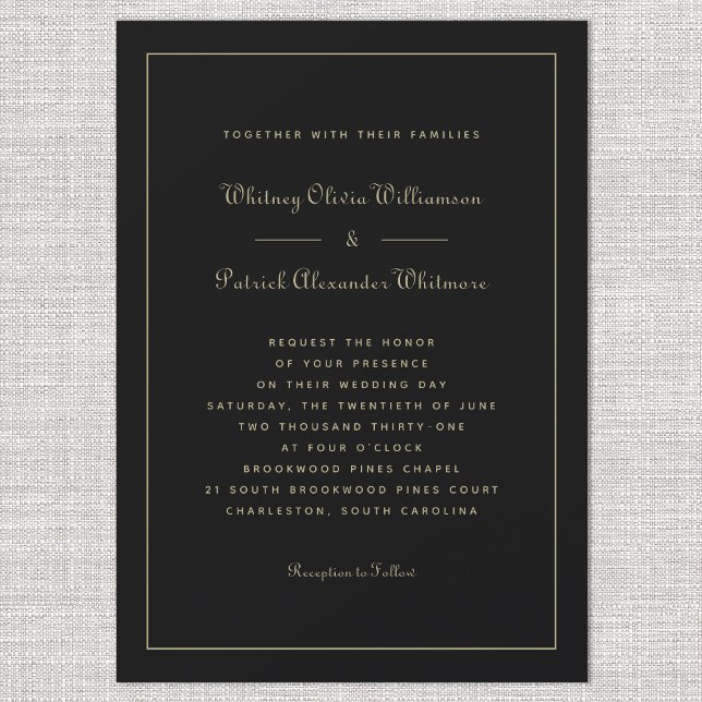 Invitation Élégant Script Classic Black Gold Formal Mariage (Elegant Script Classic Black Gold Formal Weddings Invitation)