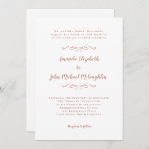 Invitation Élégant Script Classic Mariage officiel Rose or