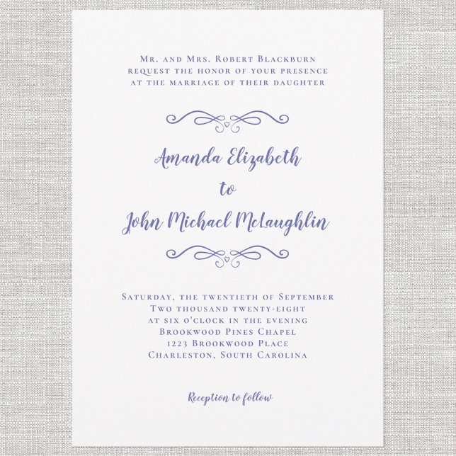 Invitation Élégant Script Classic Mariage Périwinkle Bleu (Créateur téléchargé)