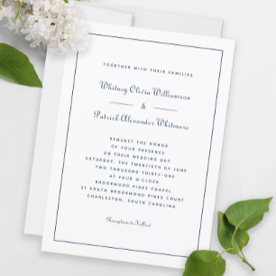 Invitation Élégant Script Classic Marine Blanc Mariage formel