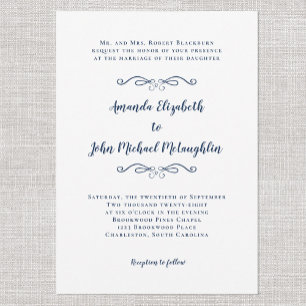 Invitation Elegant Script Classic Simple Formal Wedding Blue