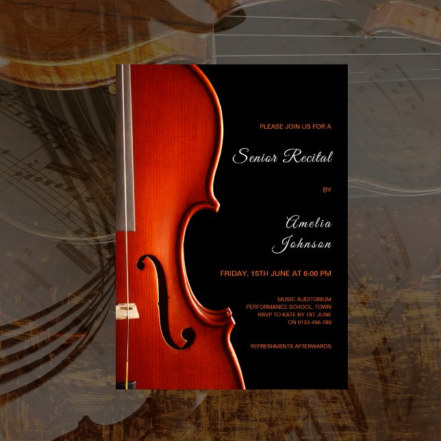 Invitation Elegant Script Classy Music Senior Recital (Elegant Script Classy Music Senior Recital Invitation)