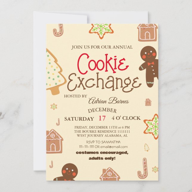 Invitation Élégant Script Cookie Exchange Christmas Party Inv (Devant)