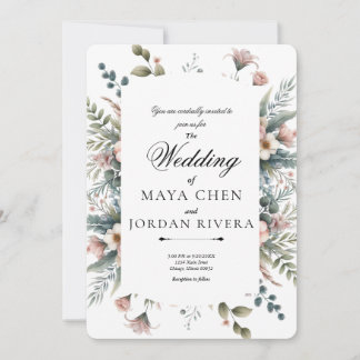 Invitation Élégant script de bordure botanique florale Rose p