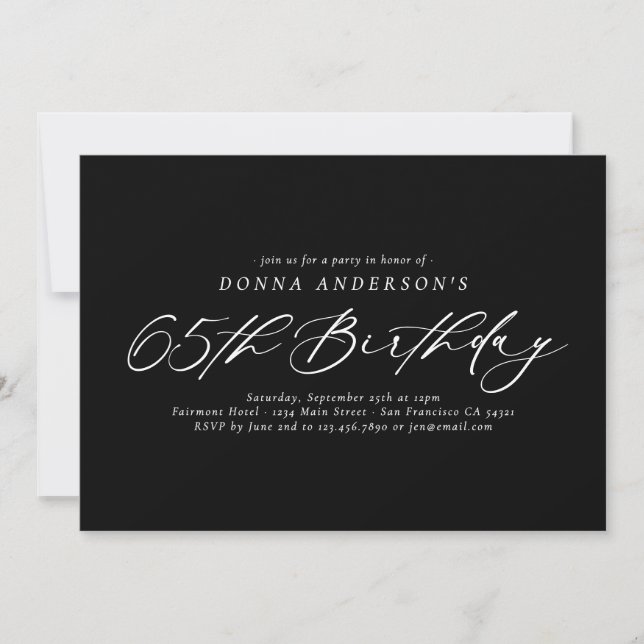 Invitation Élégant script de calligraphie 65e fête d'annivers (Devant)