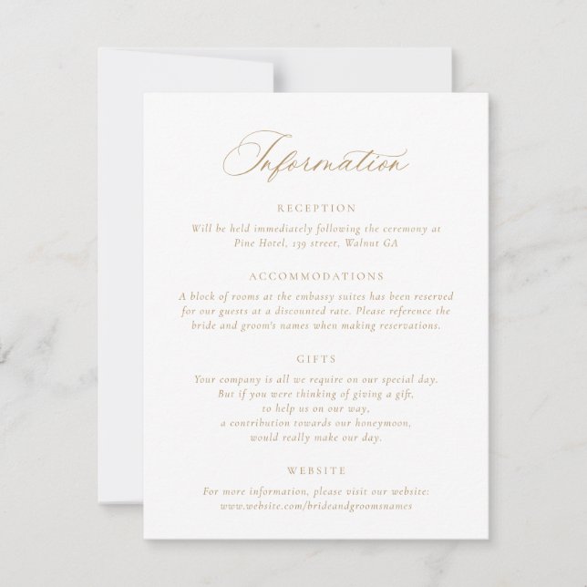 Invitation Élégant script de calligraphie Informations Mariag (Devant)