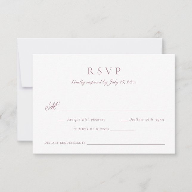 Invitation Élégant script de calligraphie Mariage Mauve RSVP (Devant)