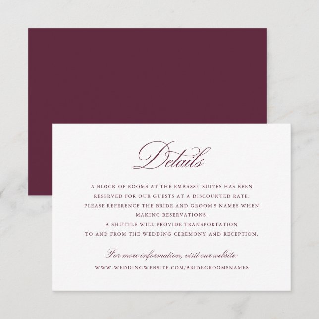 Invitation Élégant script de calligraphie Merlot Détails du M (Devant / Derrière)
