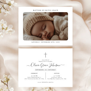 Invitation Élégant script de Christening Baby Photo Baptême