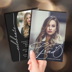 Invitation Élégant Script de Grad Photo Graduation