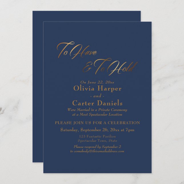 Invitation Élégant script d'or pour avoir et pour tenir la ma (Devant / Derrière)