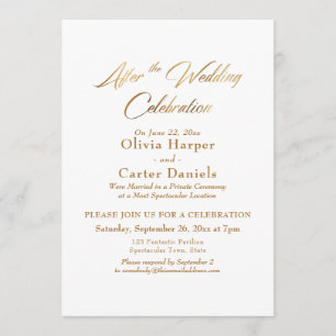 Invitation Élégant Script Doré Après la Célébration de Mariag