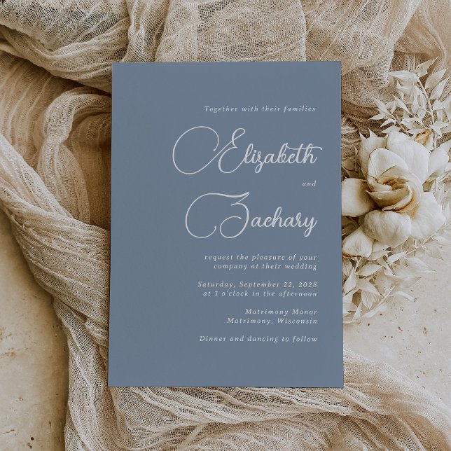 Invitation Élégant Script Dusty Mariage bleu (The perfect choice for a wedding with a dusty blue color palette.)