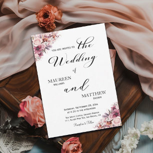 Invitation Élégant Script Dusty rose Boho Mariage Floral