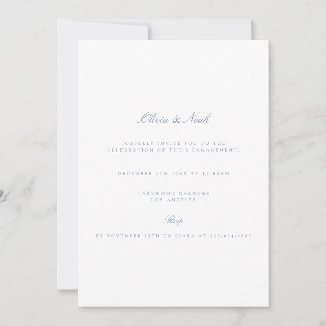 Invitation Élégant Script Dusty & White Fiançailles Invitatio (Devant)