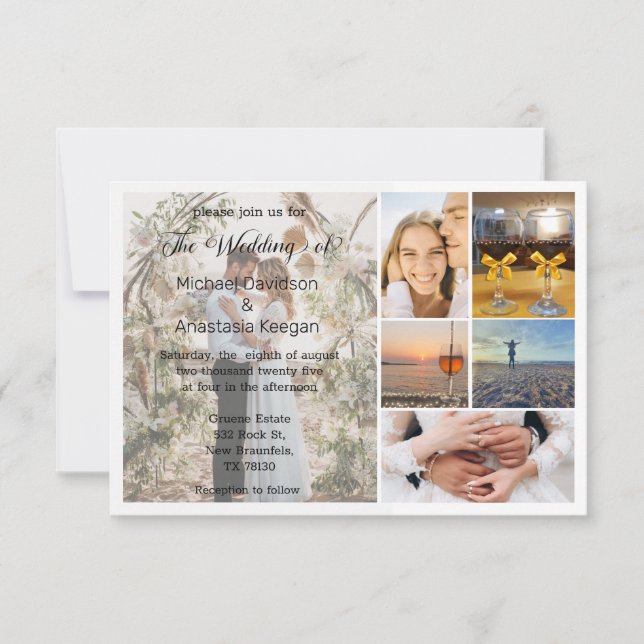 Invitation élégant script élégant 6 photos collage mariage (Devant)