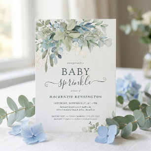 Invitation Élégant Script Eucalyptus Verdure Baby Sprinky