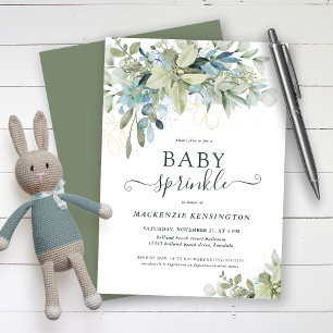 Invitation Élégant Script Eucalyptus Verdure Baby Sprinky