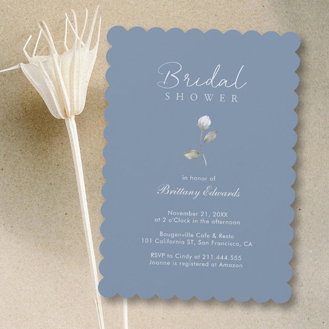 Invitation Élégant Script & Floral : Fête des mariées bleu Du (Elegant Script & Floral: Dusty Blue Bridal Shower Invitation Personalized
)