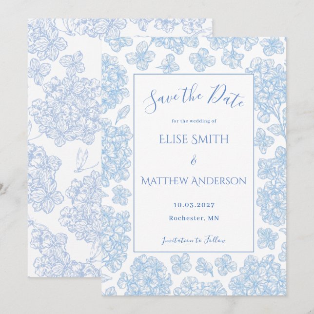 Invitation Elegant Script Floral Wedding Save The Date Card (Devant / Derrière)