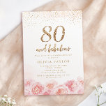 Invitation Elegant script gold & blush floral 80th birthday<br><div class="desc">Modern chic "80 and fabulous script,  trendy faux gold glitter and blush pink watercolor floral design,  elegant and stylish,  great 80th birthday party invitations.</div>