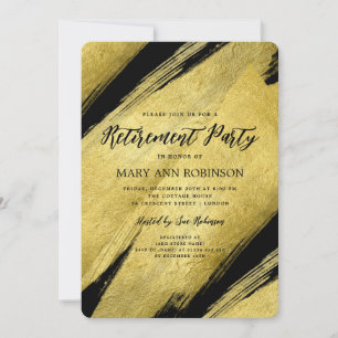 Invitation Élégant Script Gold Brush Retraite Party