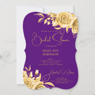 Invitation Élégant Script Gold Fête des mariées Florale viole