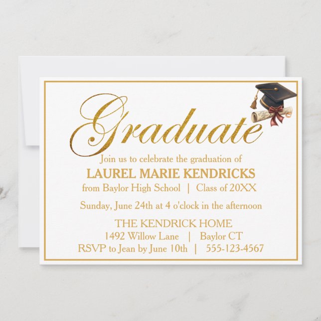 Invitation Élégant Script Gold Foil Graduation Party (Devant)