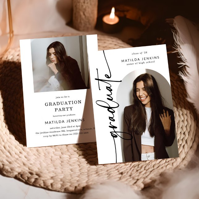Invitation Elegant Script Grad Arch Photo Collage Graduation (Créateur téléchargé)