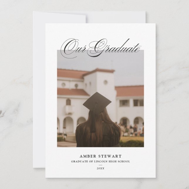 Invitation Elegant Script Graduation Photo Card | Annoucement (Devant)