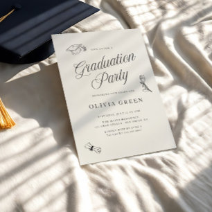 Invitation Élégant Script Illustré Graduation Party