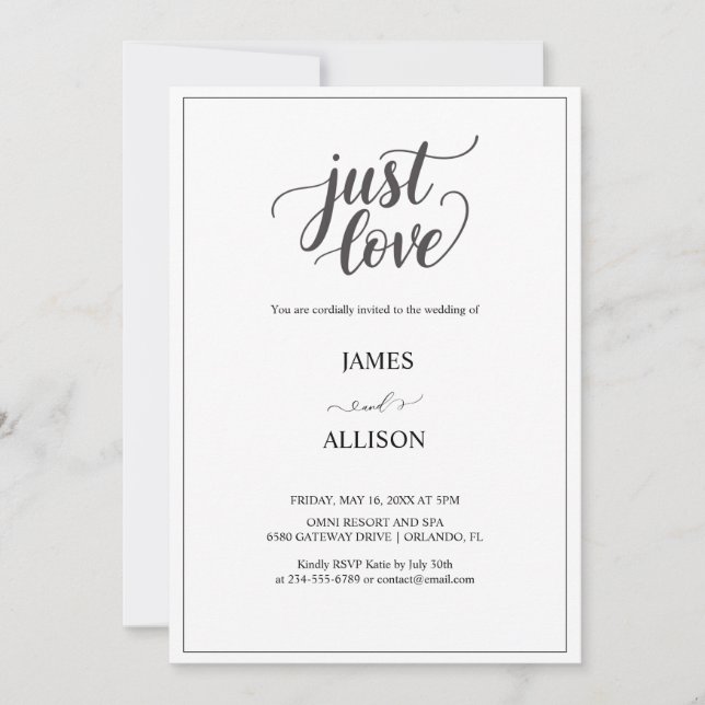 Invitation Élégant script juste amour mariage (Devant)